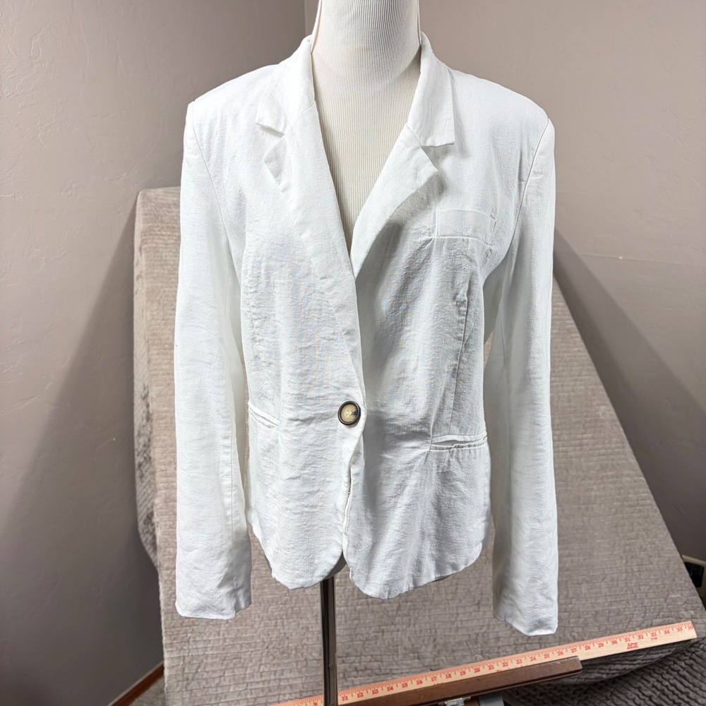 Tahari White Linen Blend Single Button Blazer Jacket Womens XL RN 55663